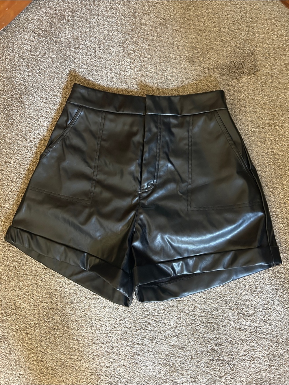 easel Black High-Waist Faux Leather Shorts